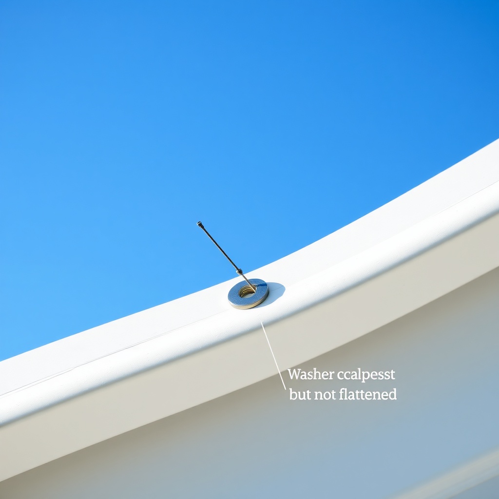 A photorealistic close-up shot of a Classic Rib panel showing two properly seated screws w