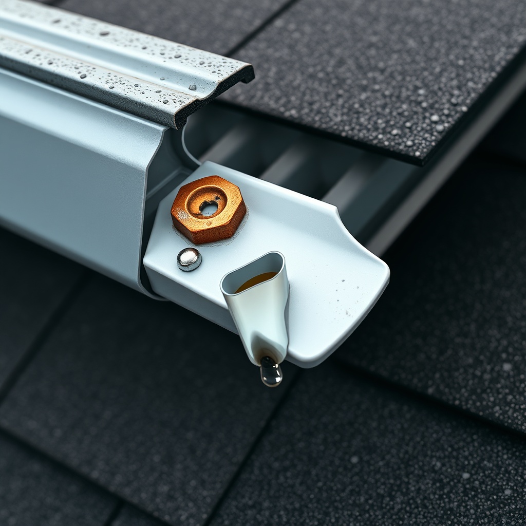 A photorealistic detail shot of a Classic Rib metal roof edge showing two raised screw hea
