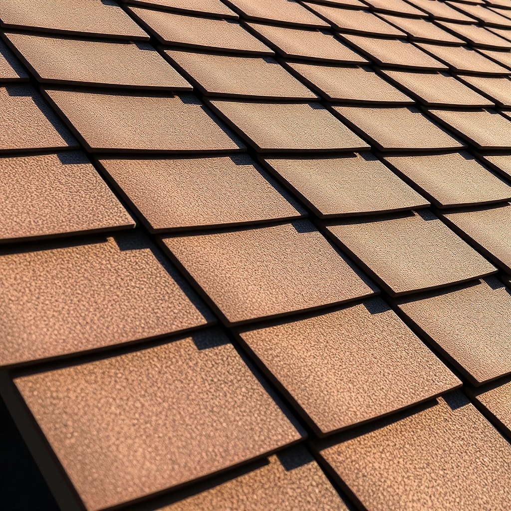 A tight photo showing the leading edge of several interlocking Decra Metal Shake shingles