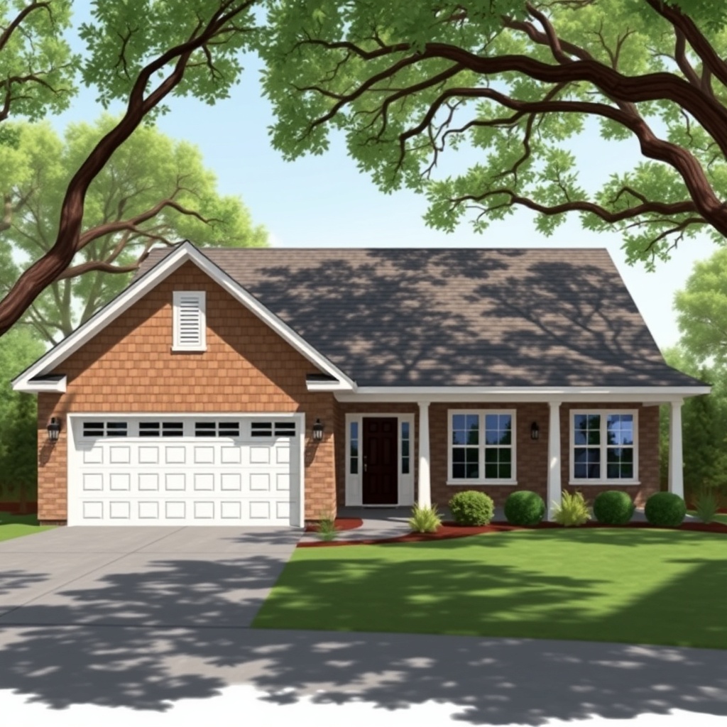 An architectural illustration showing a gable-front house with Decra Metal Shake in two bl