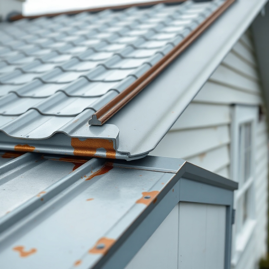 A photorealistic 16:9 image showing a detailed close-up of a Standing Seam Pro zinc roof s